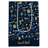 Hanukkah Persoonlijke Menorah Dreidel Gift Bag Medium Cadeauzakje (Achterkant)