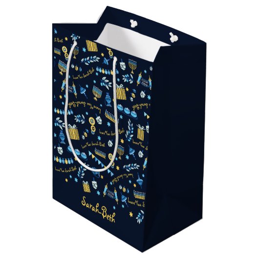 Hanukkah Persoonlijke Menorah Dreidel Gift Bag Medium Cadeauzakje (Achterkant Gekanteld)
