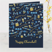 Hanukkah Persoonlijke Menorah Dreidel Kaart (Gele Bloem)