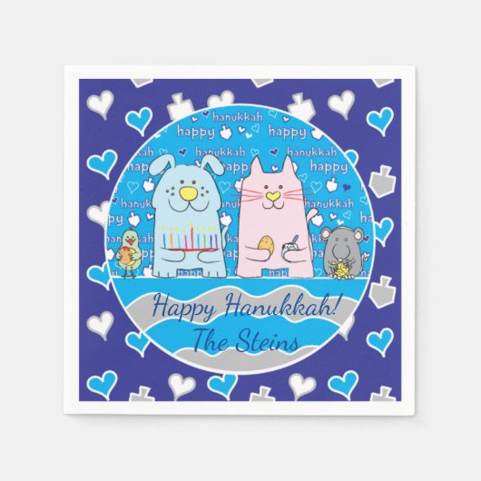 Hanukkah Pets Napkins Cocktail Personaliseren Servet (Voorkant)