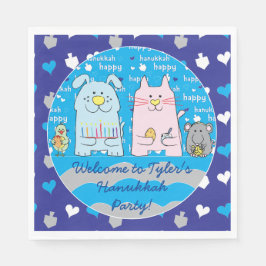 Hanukkah Pets Napkins Standard Size Blues Servet