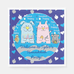 Hanukkah Pets Napkins Standard Size Blues Servet