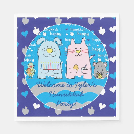 Hanukkah Pets Napkins Standard Size Blues Servet (Voorkant)