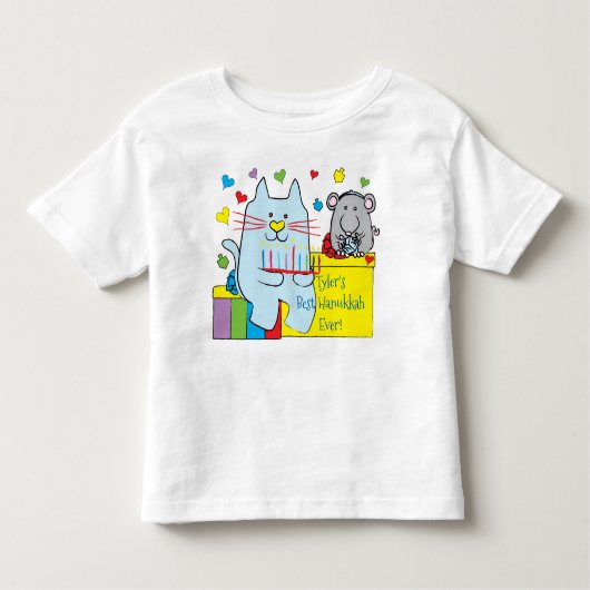 Hanukkah Peuter Jersey T-shirt Blauw Kat en Muis (Voorkant)