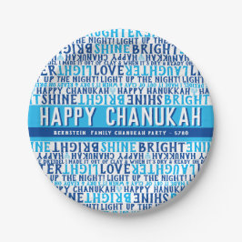 HANUKKAH Phases Love Licht Lachen Funky Type Blauw Papieren Bordje