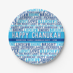 HANUKKAH Phases Love Licht Lachen Funky Type Blauw Papieren Bordje