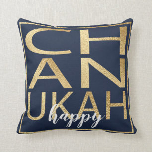 Hanukkah Pillow Chanukah Happy Gold/Blue Kussen