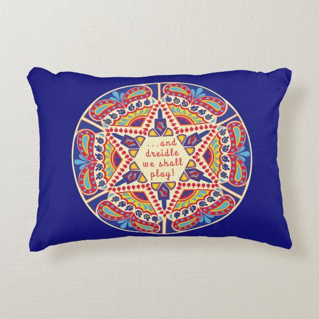 Hanukkah Pillow "Chanukah Paisley Dreidle Design" Accent Kussen (Voorkant)