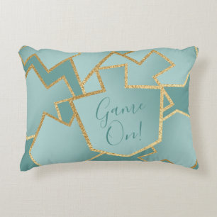 Hanukkah Pillow Dreidels Game On/Turquoise Accent Kussen