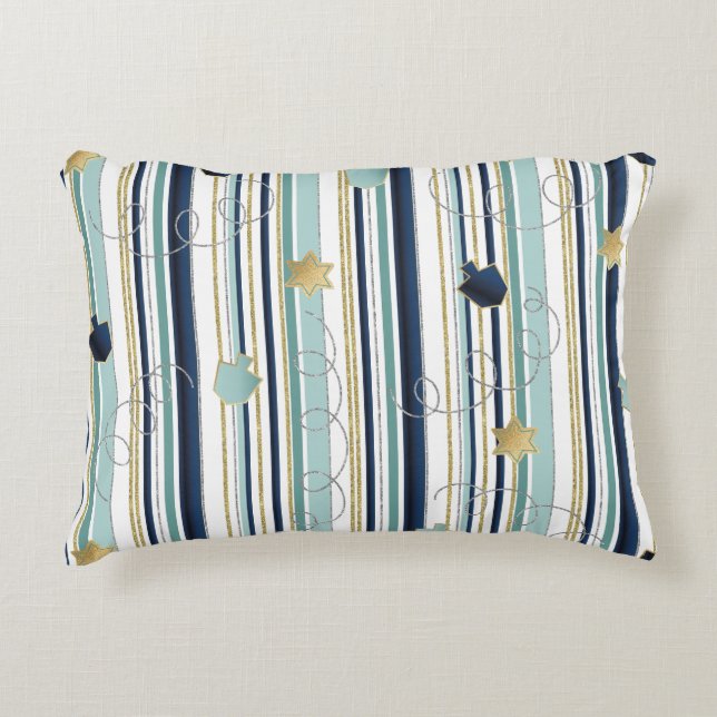 Hanukkah Pillow Dreidels N Stars Accent Kussen (Voorkant)