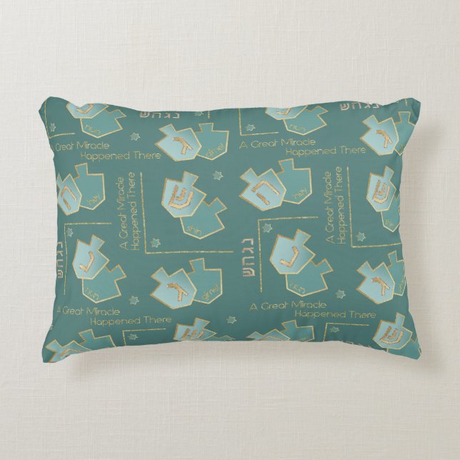 Hanukkah Pillow een geweldig wonder daar in Turquo Accent Kussen (Voorkant)