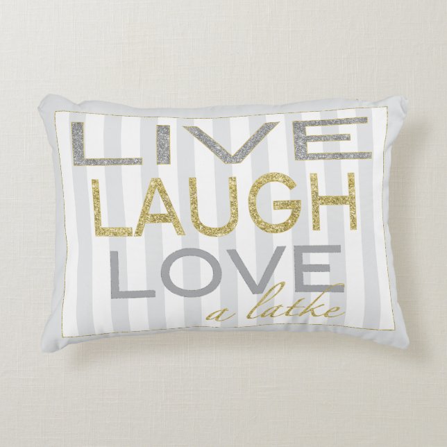 Hanukkah Pillow "Live Laugh Love a Latke" Decoratief Kussen (Voorkant)