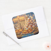 Hanukkah Potato Pancakes, Menorah and Jelly Rolls Vierkante Sticker (Envelop)