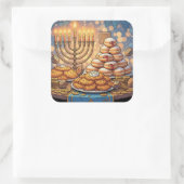 Hanukkah Potato Pancakes, Menorah and Jelly Rolls Vierkante Sticker (Tas)