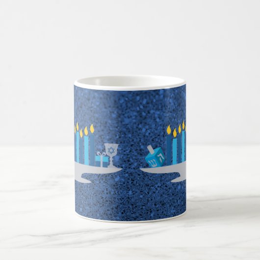 Hanukkah Potpourri Blue Faux Glitter Koffiemok (Center)