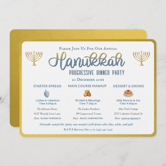 Hanukkah Progressive Dinner Party Invitation Kaart (Voorkant / Achterkant)