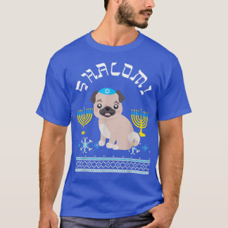 Hanukkah Pug Dog Shalom Menorah Yarmulke Hanukkah T-shirt