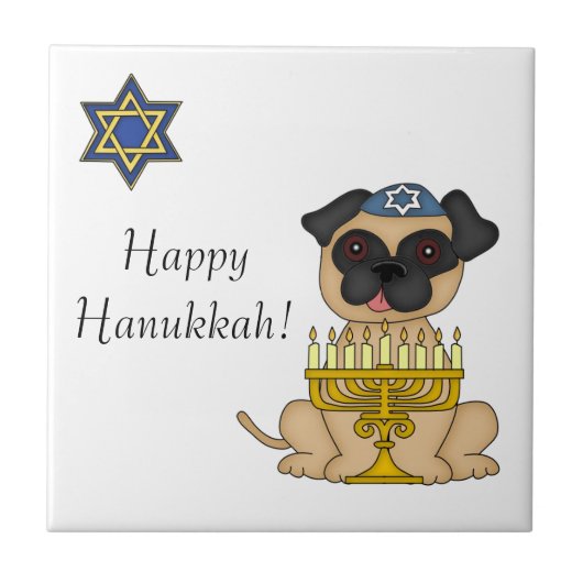 Hanukkah-Pug Hond met Menorah Tegeltje (Voorkant)