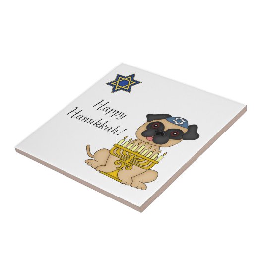 Hanukkah-Pug Hond met Menorah Tegeltje (Zijkant)