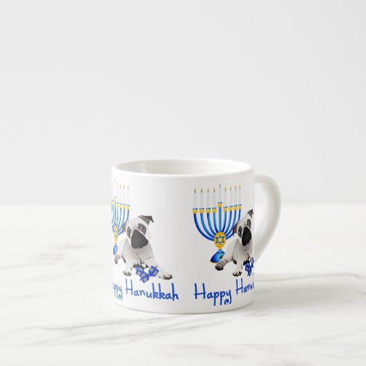 Hanukkah Pug met Menorah en Dreidels Espresso Kop (Voorkant rechts)