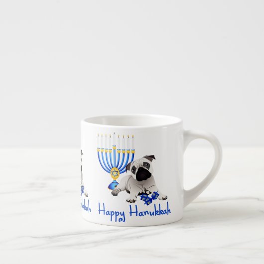 Hanukkah Pug met Menorah en Dreidels Espresso Kop (Rechts)