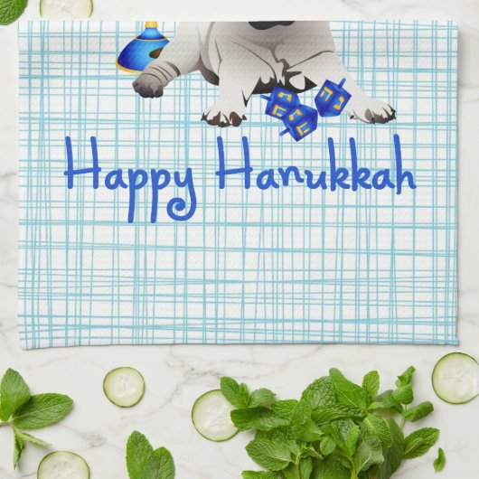 Hanukkah Pug met Menorah en Dreidels Theedoek (Gevouwen)