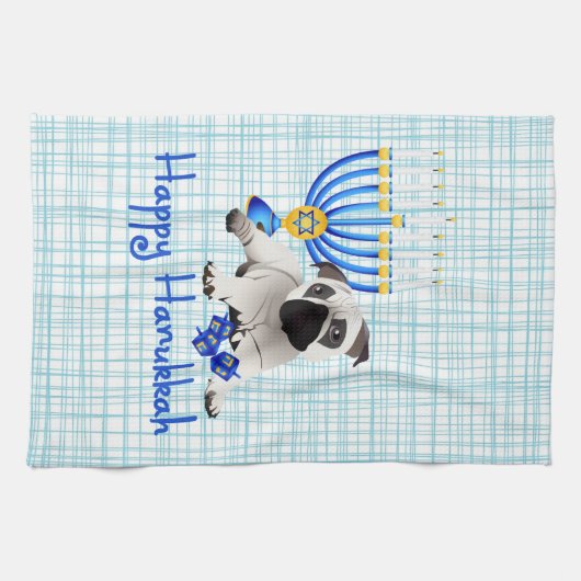 Hanukkah Pug met Menorah en Dreidels Theedoek (Horizontaal)