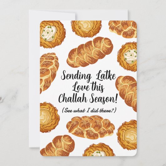 Hanukkah Pun Illustration – Latkes and Challah Feestdagenkaart (Voorkant)
