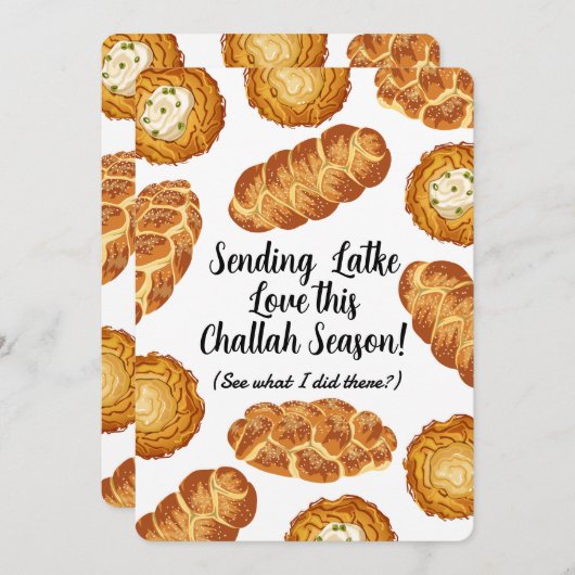 Hanukkah Pun Illustration – Latkes and Challah Feestdagenkaart (Voorkant / Achterkant)