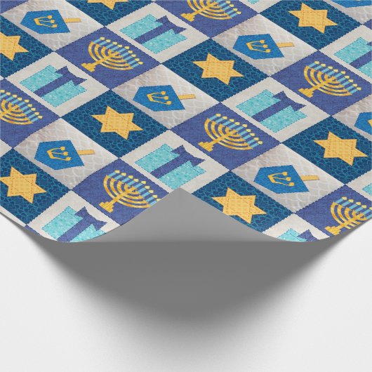 Hanukkah Quilt Wrapping Paper Cadeaupapier (Hoek)