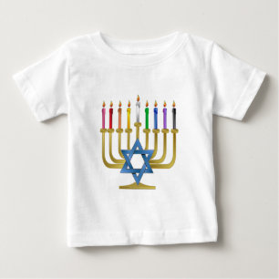 Hanukkah Rainbow Candles Gold Menorah
