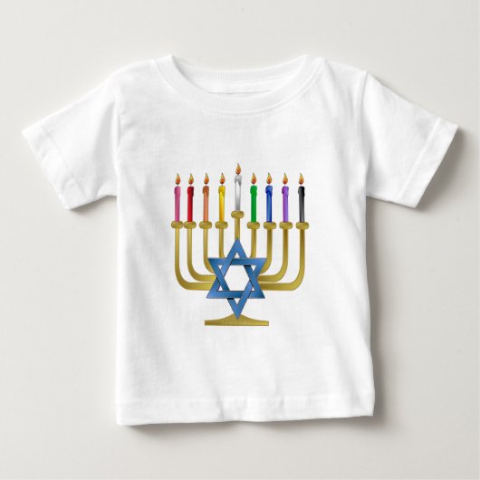 Hanukkah Rainbow Candles Gold Menorah (Voorkant)
