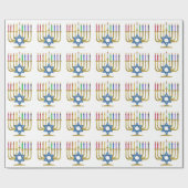 Hanukkah Rainbow Candles Gold Menorah Cadeaupapier (Vlak)