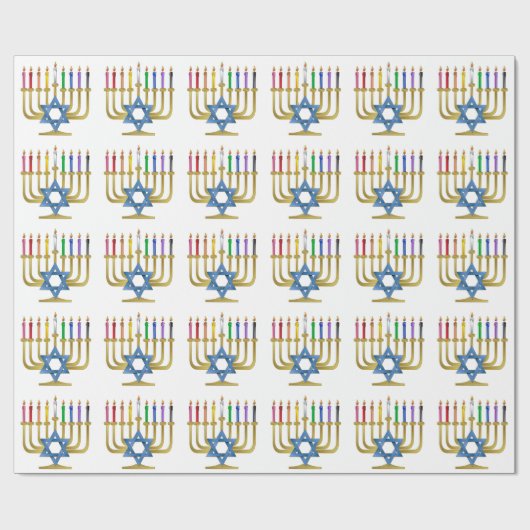 Hanukkah Rainbow Candles Gold Menorah Cadeaupapier (Vlak)
