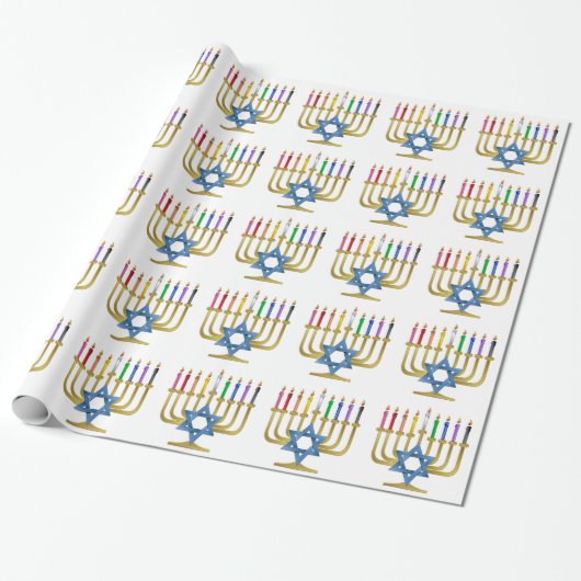 Hanukkah Rainbow Candles Gold Menorah Cadeaupapier (Uitgerold)