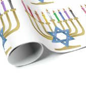 Hanukkah Rainbow Candles Gold Menorah Cadeaupapier (Rol Hoek)