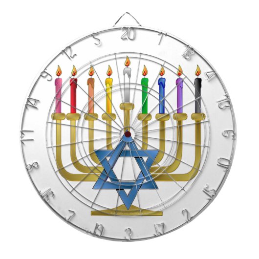 Hanukkah Rainbow Candles Gold Menorah Dartbord (Voorkant)