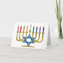 Hanukkah Rainbow Candles Gold Menorah Feestdagen Kaart