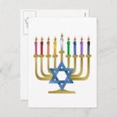Hanukkah Rainbow Candles Gold Menorah Feestdagenkaart (Voorkant / Achterkant)