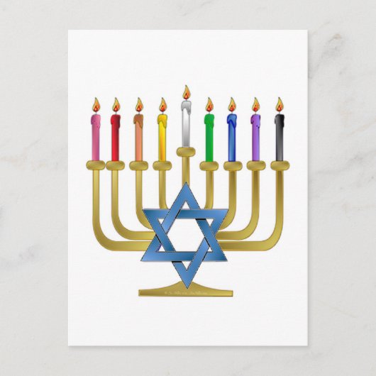 Hanukkah Rainbow Candles Gold Menorah Feestdagenkaart (Voorkant)