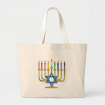 Hanukkah Rainbow Candles Gold Menorah Grote Tote Bag<br><div class="desc">U bekijkt het Lee Hiller Design Collectie van Home en Kantoor Decor,  Apparel,  Gifts en Collectibles. De Design zijn onder meer Lee Hiller Photography en Mixed Media Digital Art Collectie. Je kunt haar Natuur fotografie uitzichten op http://HikeOurPlanet.com/ en haar wandelende blog volgen in Hot Springs National Park.</div>