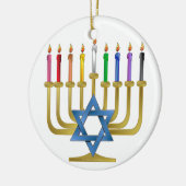 Hanukkah Rainbow Candles Gold Menorah Keramisch Ornament (Links)