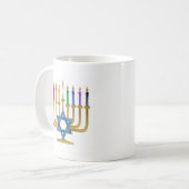 Hanukkah Rainbow Candles Gold Menorah Koffiemok (Voorkant links)