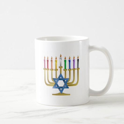 Hanukkah Rainbow Candles Gold Menorah Koffiemok (Rechts)