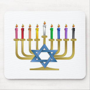 Hanukkah Rainbow Candles Gold Menorah Muismat
