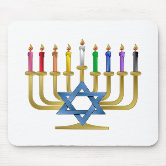 Hanukkah Rainbow Candles Gold Menorah Muismat (Voorkant)