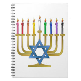 Hanukkah Rainbow Candles Gold Menorah Notitieboek