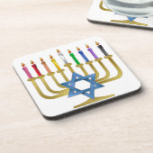 Hanukkah Rainbow Candles Gold Menorah Onderzetter (Linkerzijde)