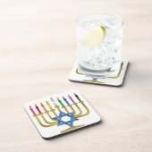 Hanukkah Rainbow Candles Gold Menorah Onderzetter (Rechterzijde)