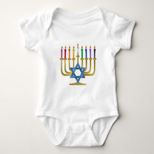 Hanukkah Rainbow Candles Gold Menorah Romper (Voorkant)